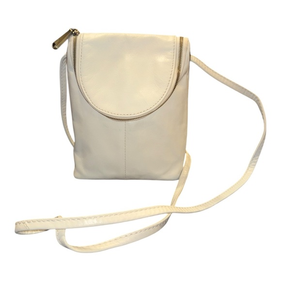 HOBO Ivory Leather Crossbody Bag Floral Lining Adjustable Strap AR11 - Picture 2 of 12